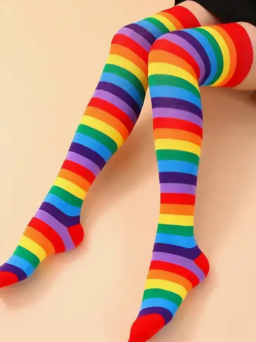 NEW! 🌈 🧦 PRIDE & SOLIDARITY Rainbow Striped HIGH SOCKS CUTE RETRO FUN ONE SIZE